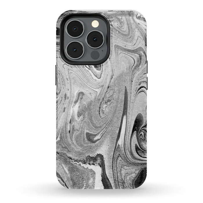 iPhone 13 pro StrongFit Monochrome liquid marble art swirls by Oana 