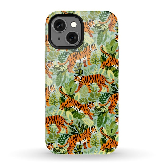 iPhone 13 mini StrongFit Bright Bangel Tiger Jungle  by Tigatiga