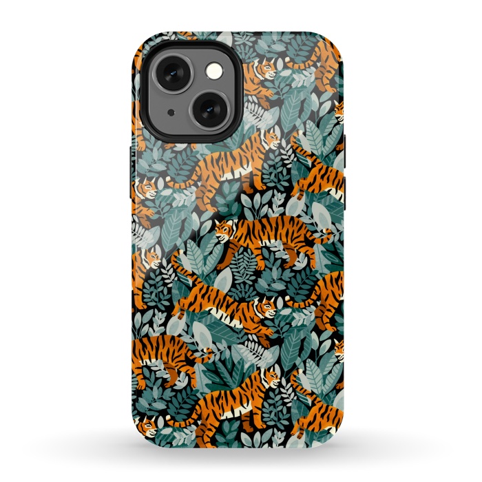 iPhone 13 mini StrongFit Bangel Tiger Teal Jungle  by Tigatiga