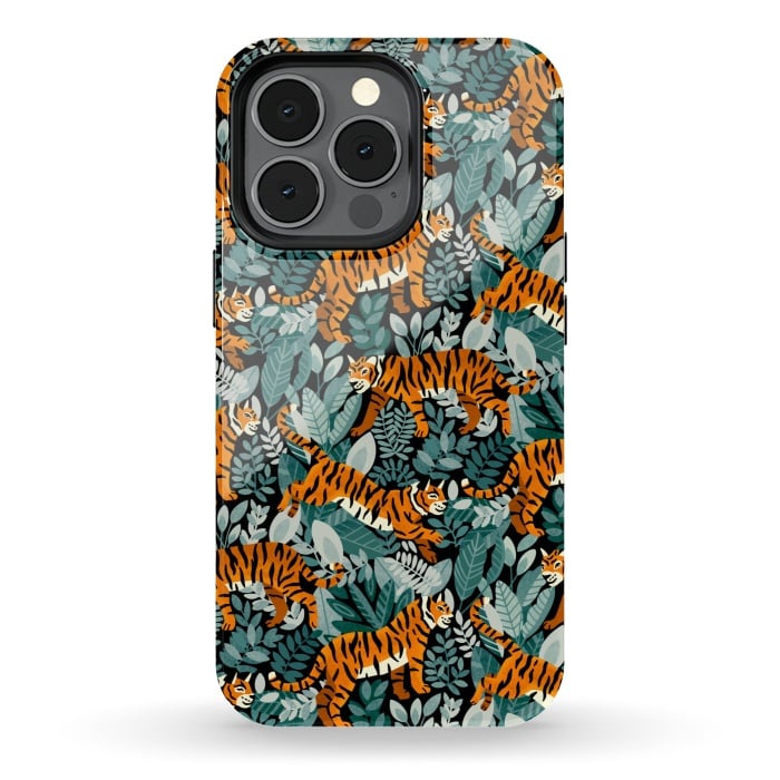 iPhone 13 pro StrongFit Bangel Tiger Teal Jungle  by Tigatiga