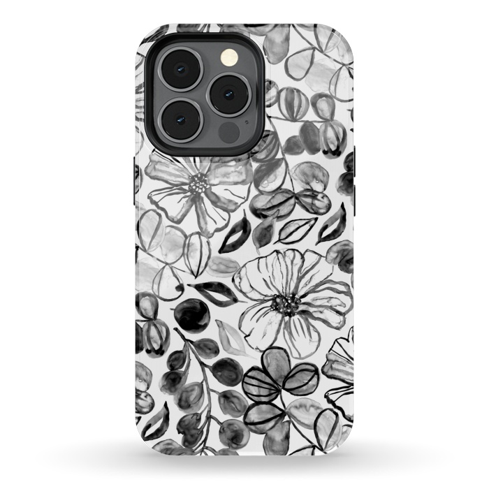 iPhone 13 pro StrongFit Black & White Painted Floral  by Tigatiga