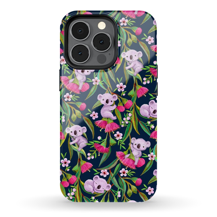 iPhone 13 pro StrongFit Teeny Tiny Koalas with Tea Tree Blossoms and Eucalyptus Flowers by Micklyn Le Feuvre