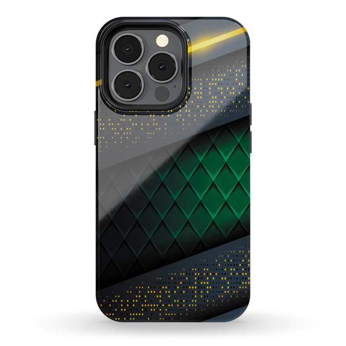iPhone 13 pro StrongFit black green geometrical by haroulita