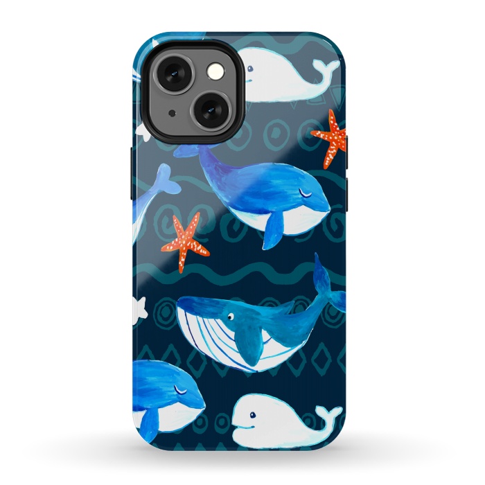 iPhone 13 mini StrongFit watercolor whales by haroulita