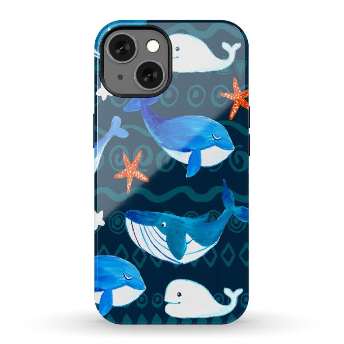 iPhone 13 StrongFit watercolor whales by haroulita