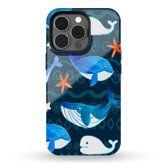 iPhone 13 pro StrongFit watercolor whales by haroulita