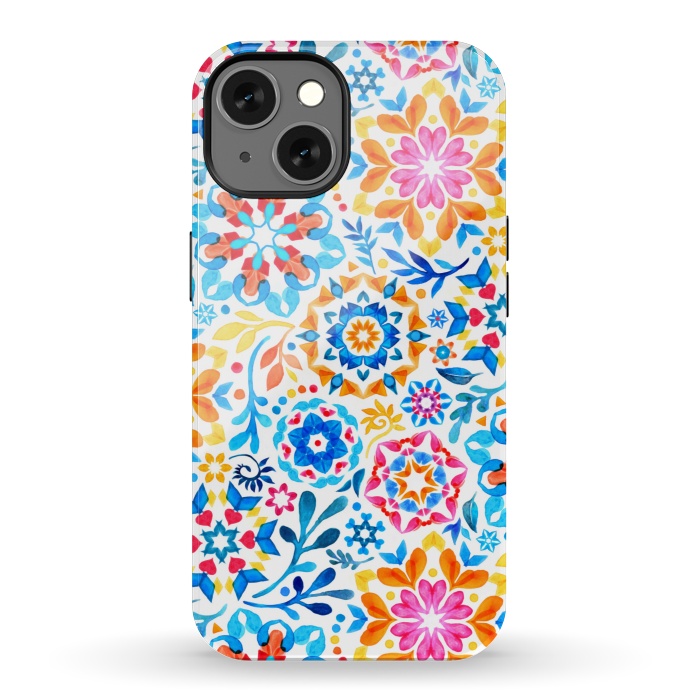 iPhone 13 StrongFit Watercolor Kaleidoscope Floral - brights by Micklyn Le Feuvre
