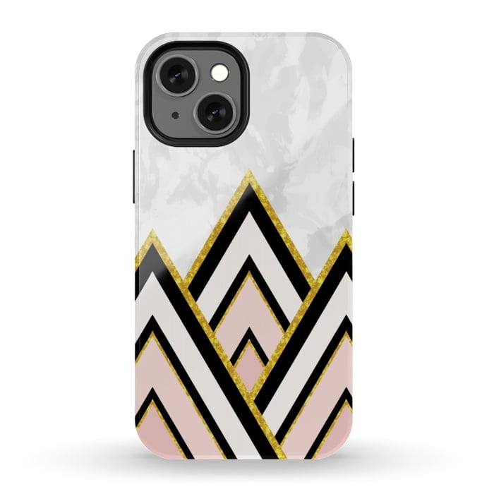 iPhone 13 mini StrongFit Geometric pink gold triangles by Jms