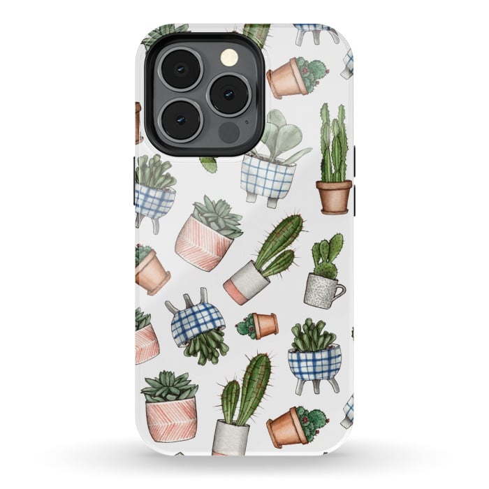 iPhone 13 pro StrongFit watercolor houseplants in pots by Alena Ganzhela