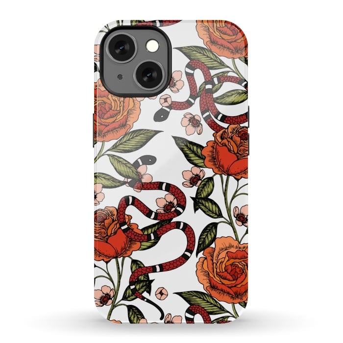 iPhone 13 StrongFit Roses and snake. White pattern by Julia Badeeva