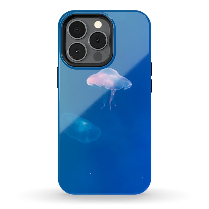 iPhone 13 pro StrongFit White Jellyfish in Blue Water by Winston