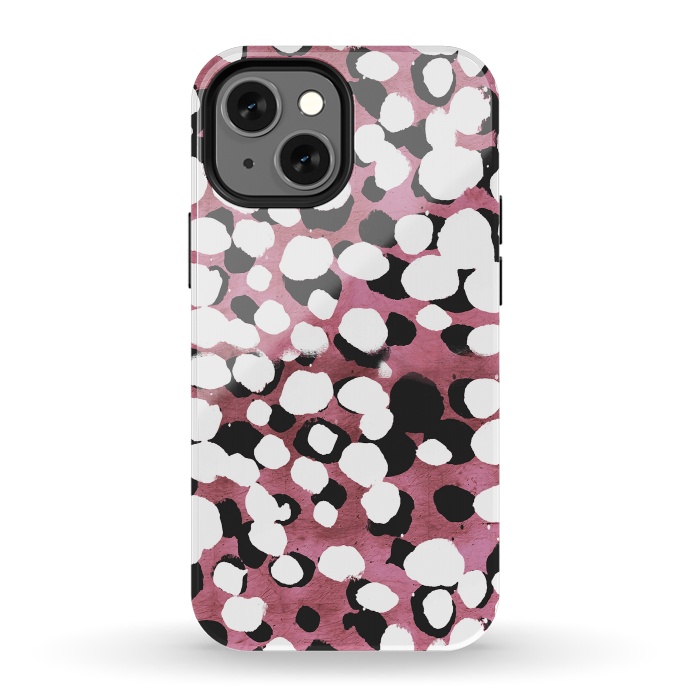 iPhone 13 mini StrongFit Ink spots on metallic pink stone by Oana 