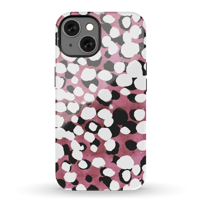 iPhone 13 StrongFit Ink spots on metallic pink stone by Oana 
