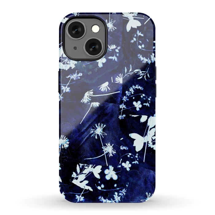 iPhone 13 StrongFit Pressed flowers indigo cyanotype by Oana 