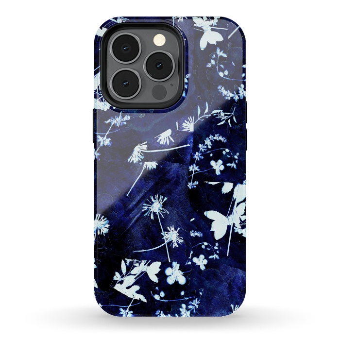 iPhone 13 pro StrongFit Pressed flowers indigo cyanotype by Oana 