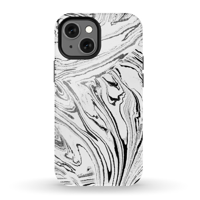 iPhone 13 mini StrongFit White liquid marble paint by Oana 