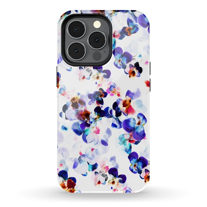 iPhone 13 pro StrongFit Blue purple pansy petals by Oana 
