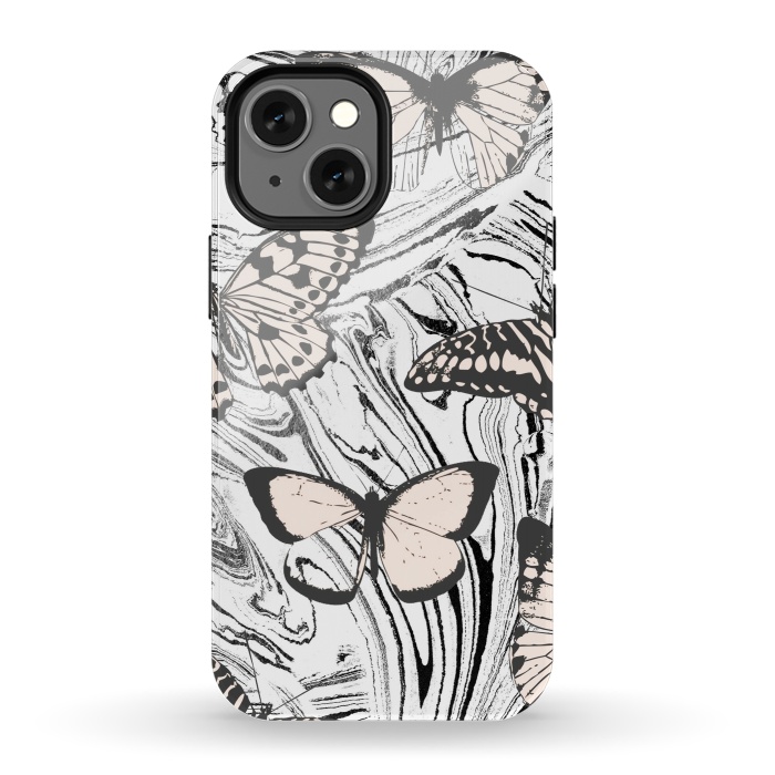 iPhone 13 mini StrongFit Butterflies and black ink marble by Oana 
