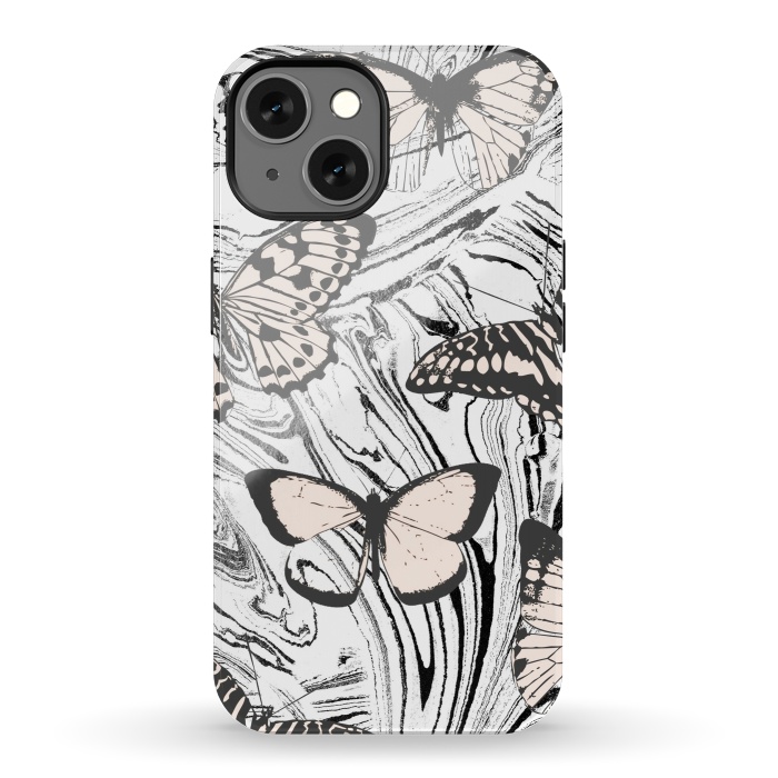 iPhone 13 StrongFit Butterflies and black ink marble by Oana 