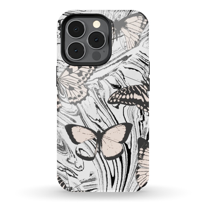 iPhone 13 pro StrongFit Butterflies and black ink marble by Oana 