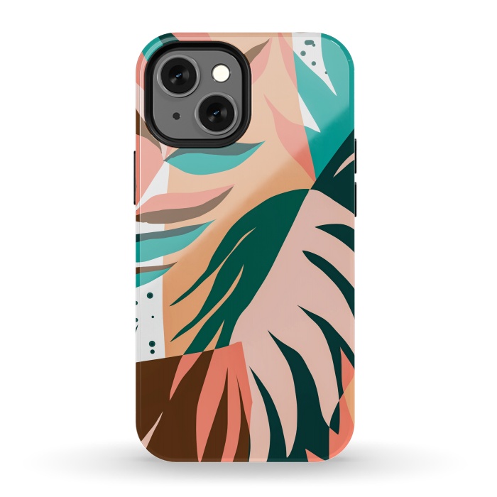 iPhone 13 mini StrongFit Watching The Leaves Turn, Tropical Autumn Colorful Eclectic Abstract Palm Nature Boho Graphic Design by Uma Prabhakar Gokhale
