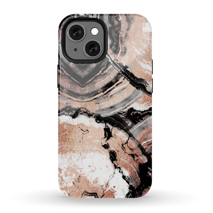 iPhone 13 mini StrongFit Rose gold geode marble by Oana 