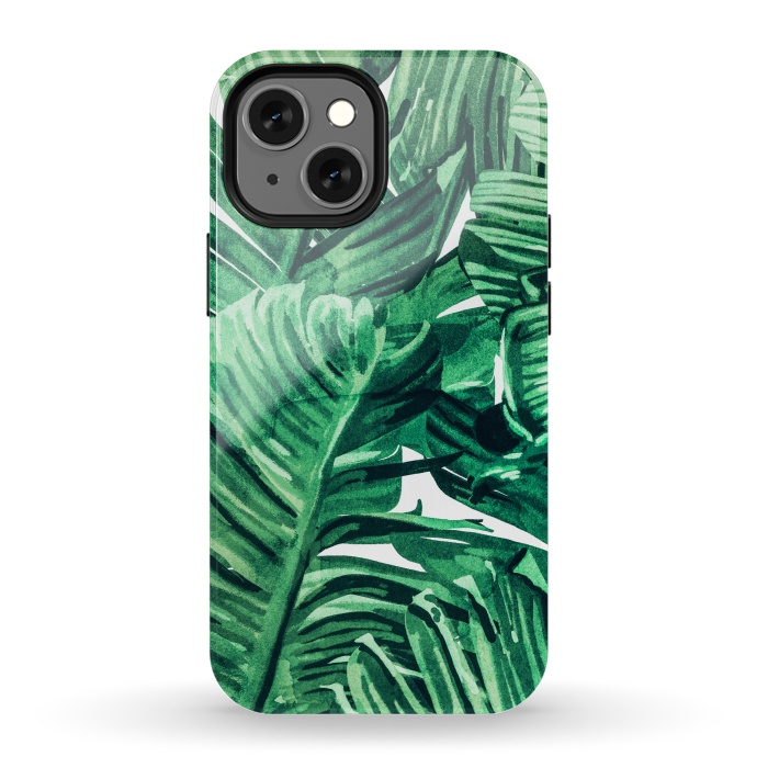iPhone 13 mini StrongFit Tropical State of Mind | Watercolor Palm Banana Leaves Painting | Botanical Jungle Bohemian Plants by Uma Prabhakar Gokhale