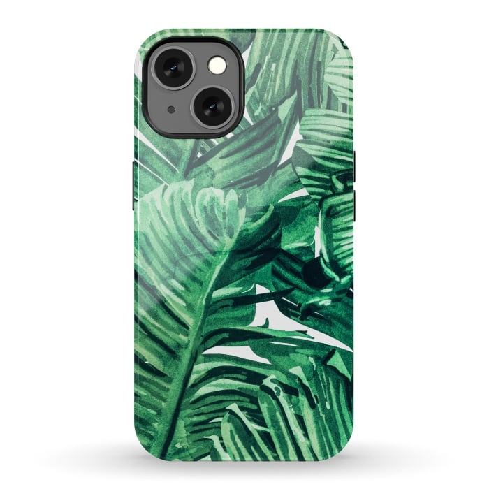iPhone 13 StrongFit Tropical State of Mind | Watercolor Palm Banana Leaves Painting | Botanical Jungle Bohemian Plants by Uma Prabhakar Gokhale
