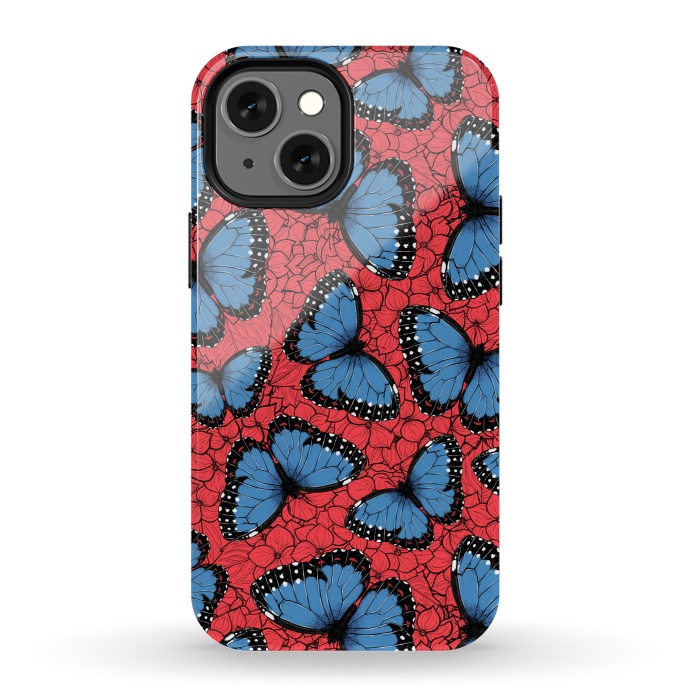 iPhone 13 mini StrongFit Blue Morpho butterfly on red hydrangea by Katerina Kirilova