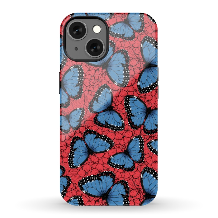 iPhone 13 StrongFit Blue Morpho butterfly on red hydrangea by Katerina Kirilova