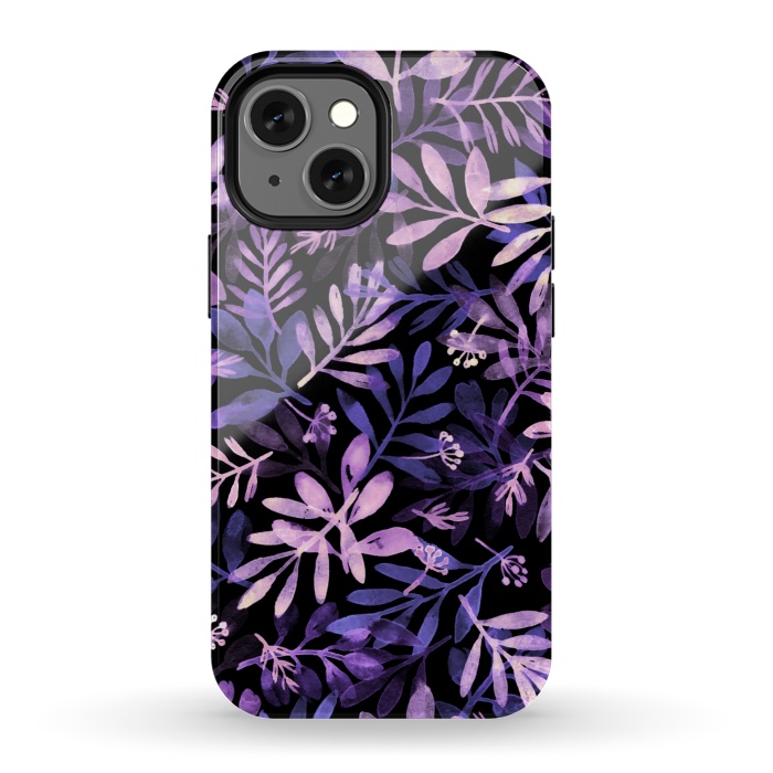 iPhone 13 mini StrongFit purple branches on a black background by Alena Ganzhela