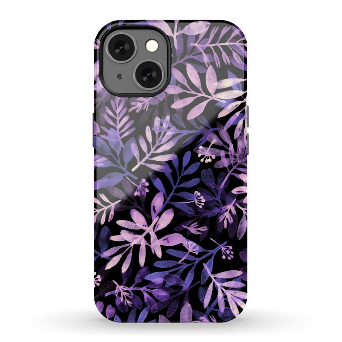 iPhone 13 StrongFit purple branches on a black background by Alena Ganzhela