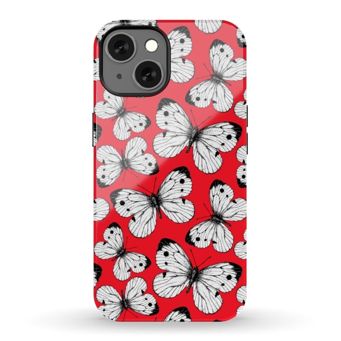 iPhone 13 StrongFit Cabbage butterfly pattern on red by Katerina Kirilova