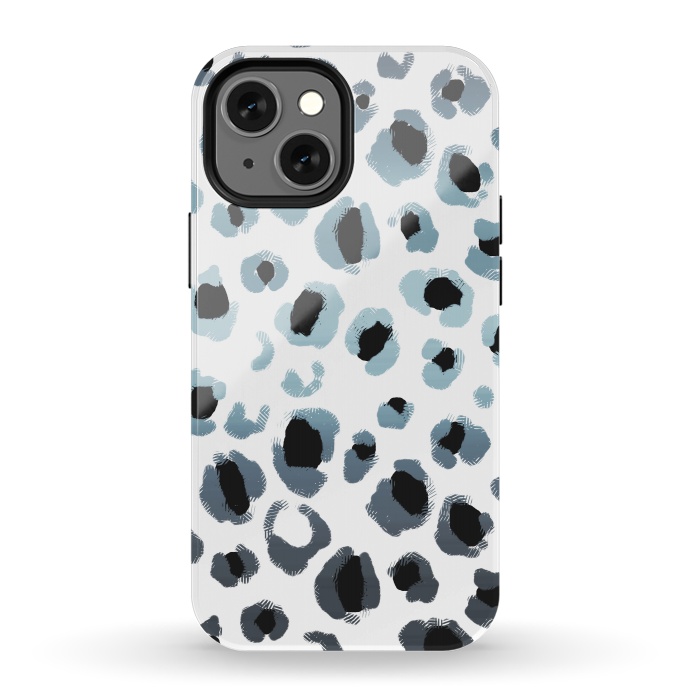 iPhone 13 mini StrongFit Blue silver leopard spots by Oana 