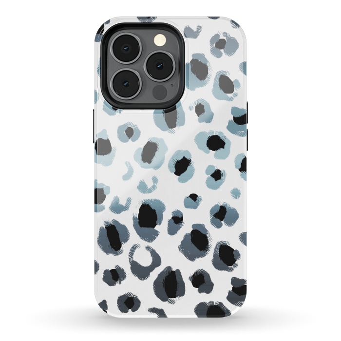 iPhone 13 pro StrongFit Blue silver leopard spots by Oana 
