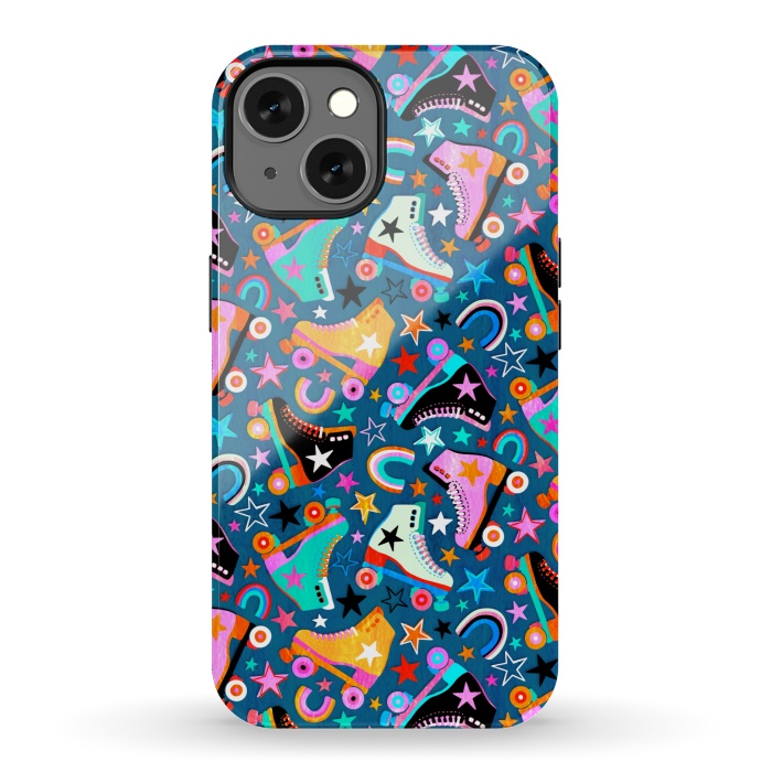 iPhone 13 StrongFit Retro Rainbow Roller Skates and Stars by Micklyn Le Feuvre