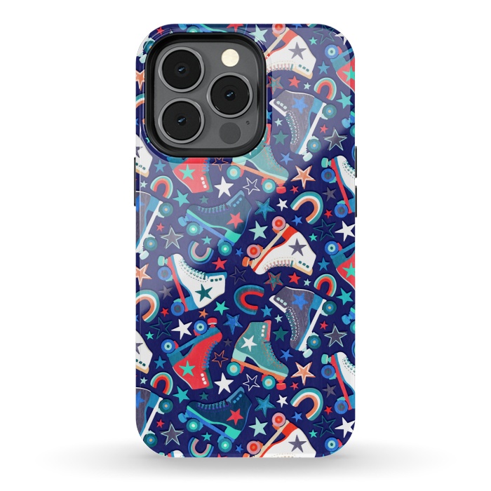 iPhone 13 pro StrongFit Red, White and Blue Retro Roller Skates by Micklyn Le Feuvre