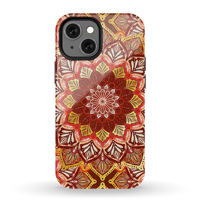iPhone 13 mini StrongFit Boho Mandala in Rust Red and Faux Gold by Micklyn Le Feuvre
