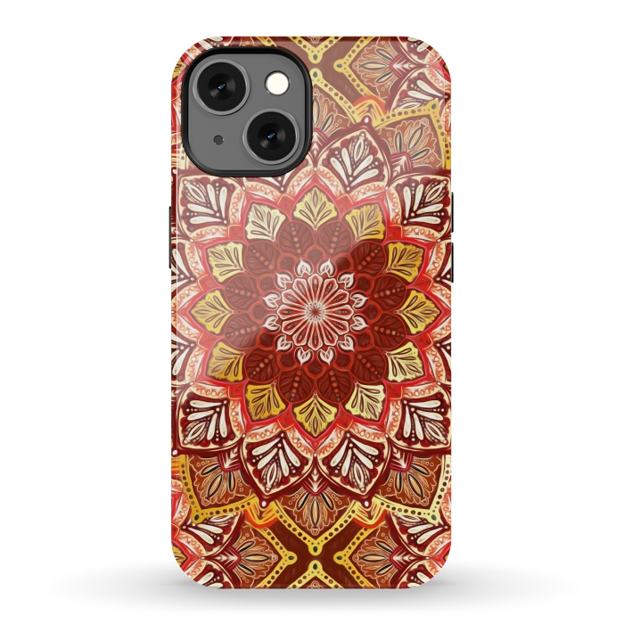 iPhone 13 StrongFit Boho Mandala in Rust Red and Faux Gold por Micklyn Le Feuvre