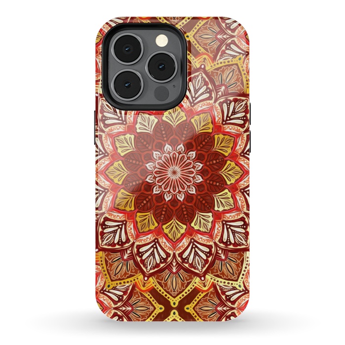 iPhone 13 pro StrongFit Boho Mandala in Rust Red and Faux Gold by Micklyn Le Feuvre