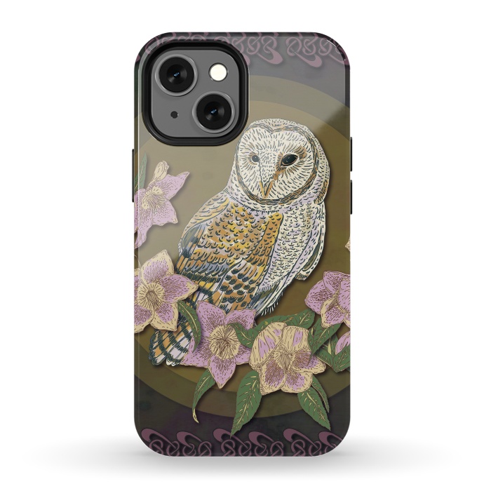 iPhone 13 mini StrongFit Owl & Hellebore by Lotti Brown