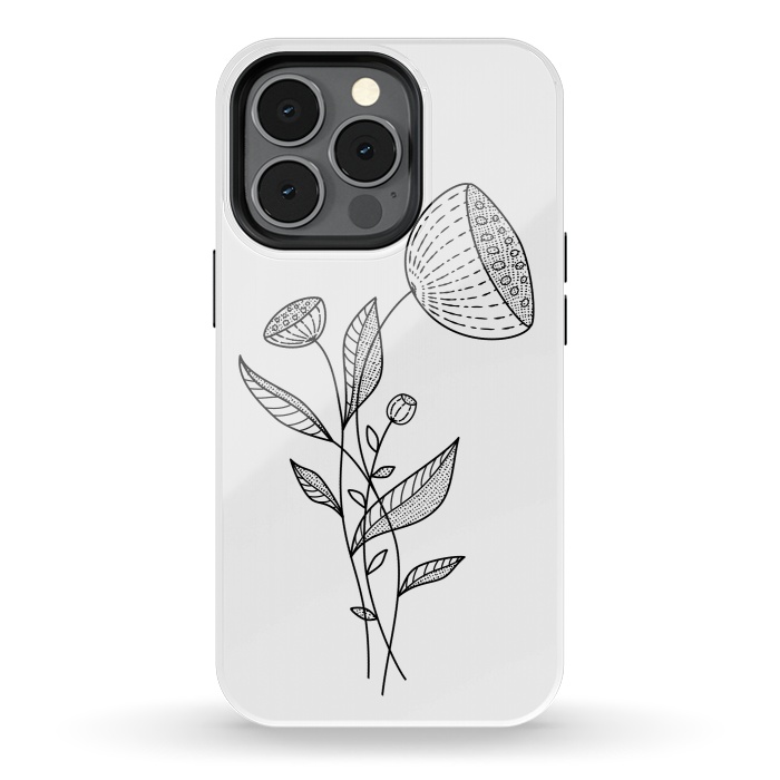 iPhone 13 pro StrongFit Abstract Flowers Doodle Black And White Elegant Line Art by Boriana Giormova
