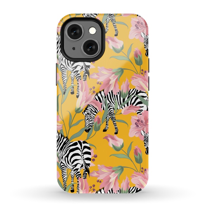 iPhone 13 mini StrongFit Striped For Life | Zebra Mango Forest | Modern Bohemian Wildlife Jungle | Botanical Nature by Uma Prabhakar Gokhale