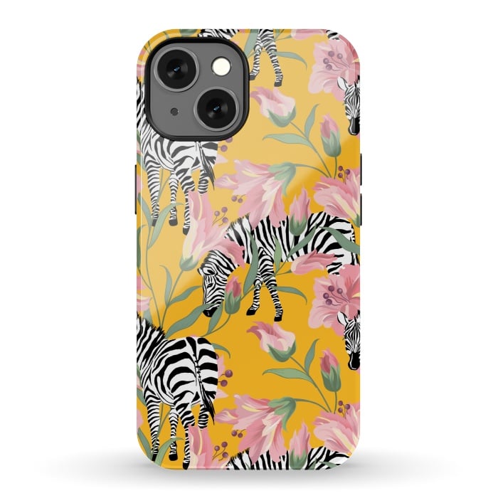 iPhone 13 StrongFit Striped For Life | Zebra Mango Forest | Modern Bohemian Wildlife Jungle | Botanical Nature by Uma Prabhakar Gokhale