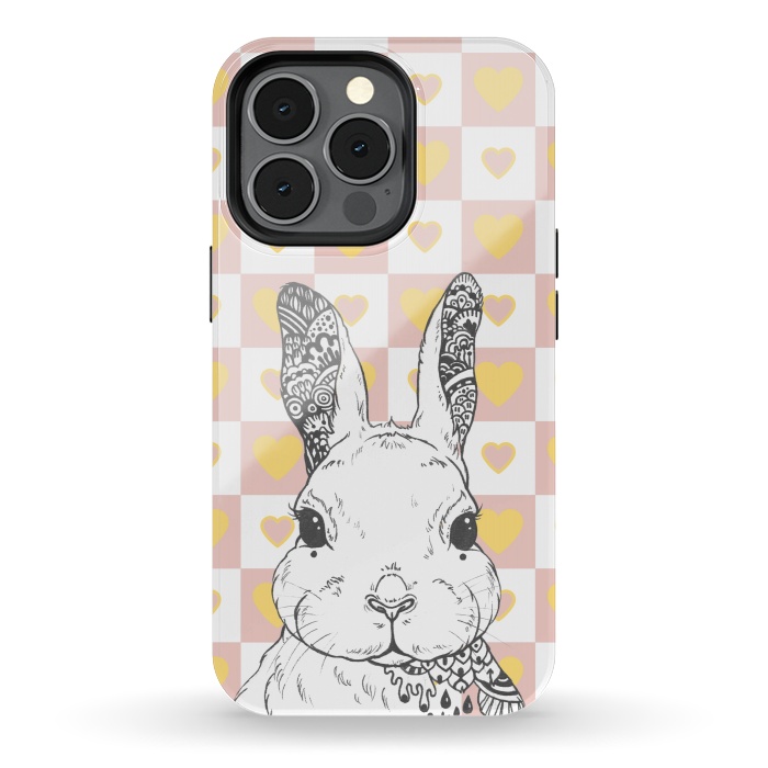 iPhone 13 pro StrongFit Rabbit and yellow hearts Alice in Wonderland by Oana 