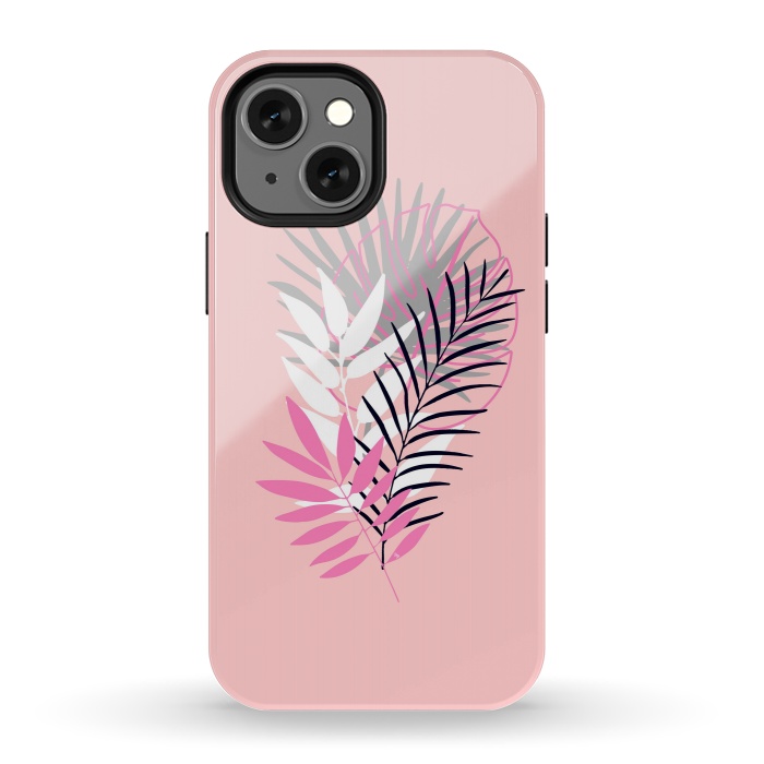 iPhone 13 mini StrongFit Pink tropical leaves by Martina