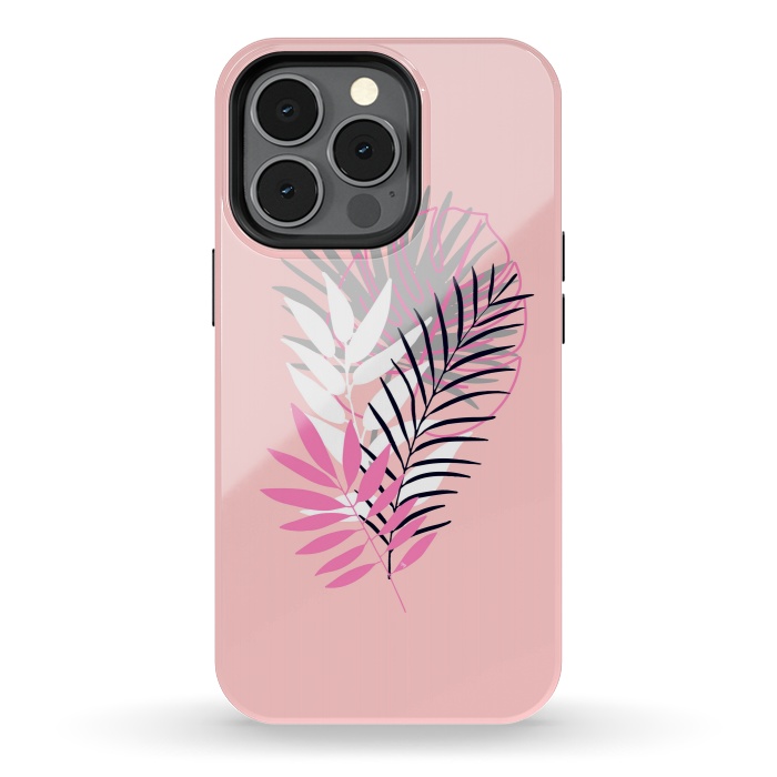 iPhone 13 pro StrongFit Pink tropical leaves by Martina