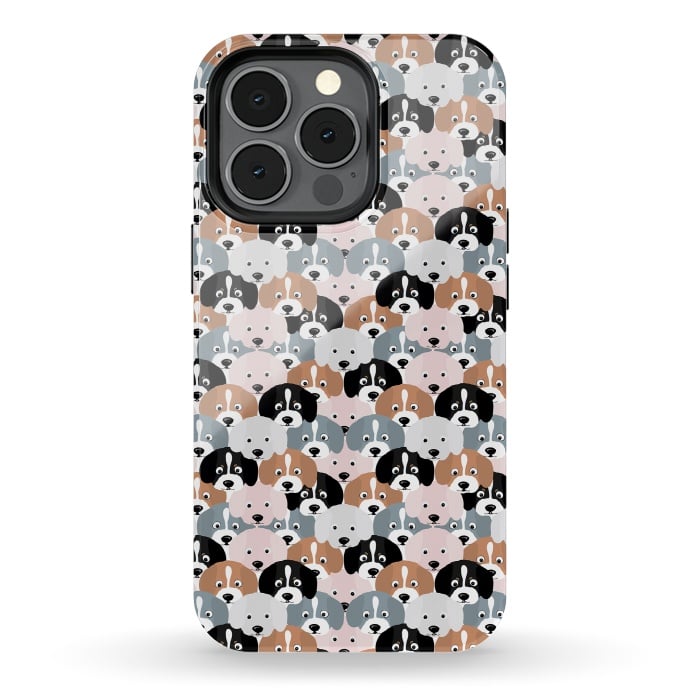 iPhone 13 pro StrongFit Cute Black Brown Pink Grey Puppy Dogs Illustration by InovArts