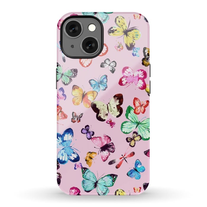 iPhone 13 StrongFit Watercolor Pink Butterflies by Ninola Design