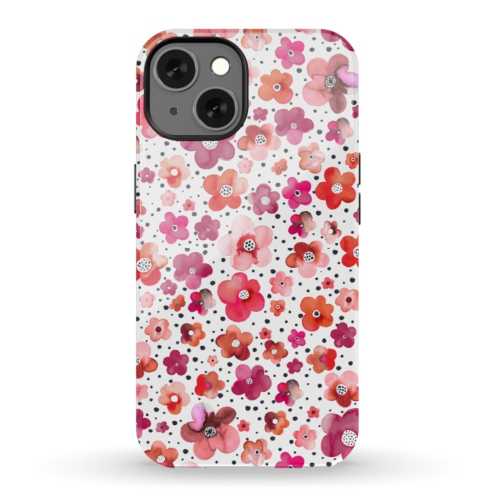 iPhone 13 StrongFit Beautiful Naive Coral Flowers Dots por Ninola Design